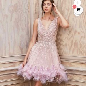 Andrea and Leo Feather and Sequin Cocktail Dress